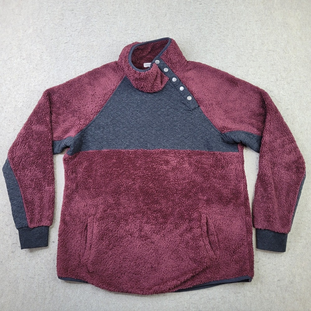 Lincoln Outfitters Quilted Fleece Women's L Snap Neck Pullover Burgundy Charcoal